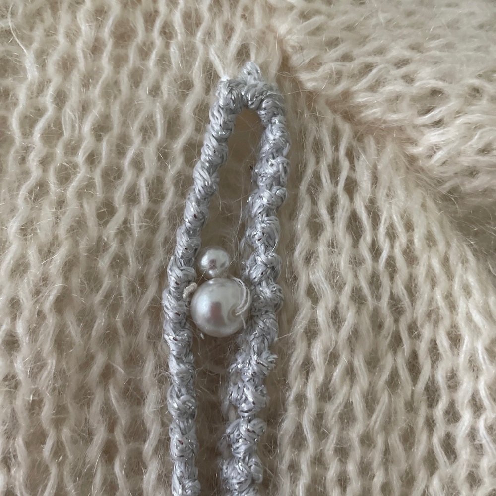 MOHAIR BEIGE SWEATER CARDIGAN WITH JEWELS SIZE MEDIUM - Picture 17 of 17